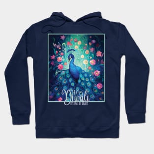 Blue Peacock & Pink Flowers Happy Diwali Festival of Lights Hoodie